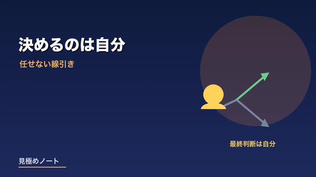 AIの提案を受けたうえで最終的な判断は自分が下すという線引きをあらわすイメージ画像