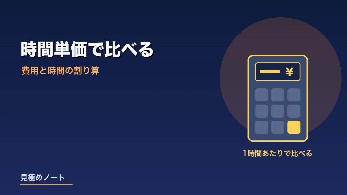 確定申告の費用と作業時間を割り算して時間単価で比べることをあらわすイメージ画像