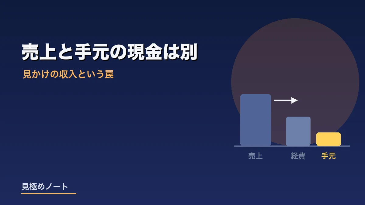 売上があっても手元に残る現金は一部であることを表すイメージ画像